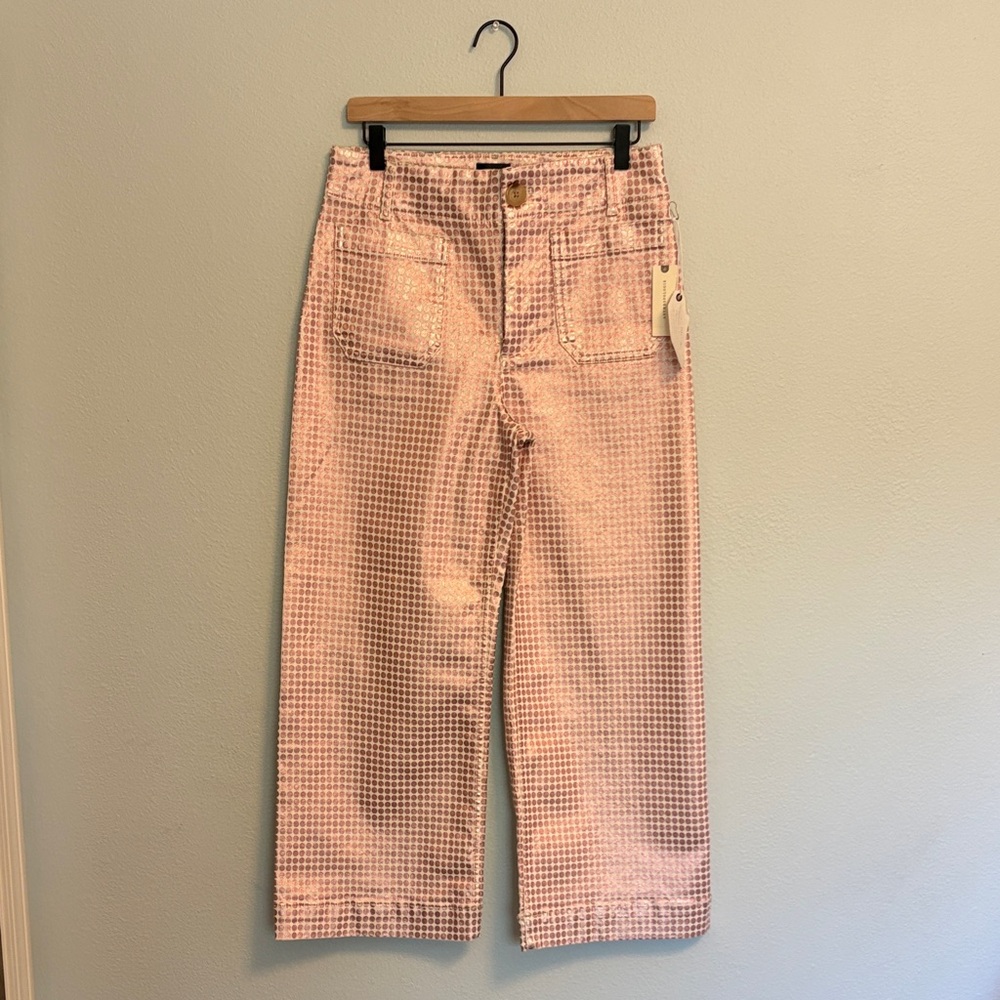 Maeve Rose Gold metallic dot Cropped Wide-Leg Pants TAGS REMOVED, worn once